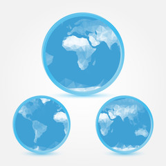 Globe earth blue icons in polygonal style - vector symbol