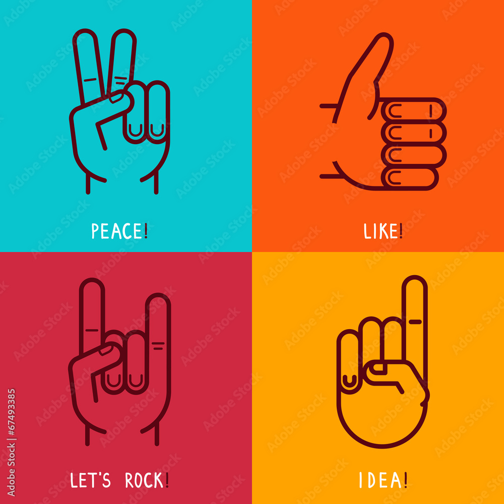 Poster vector set of outline icons - gestures and signs