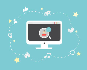 Social media concept on blue background