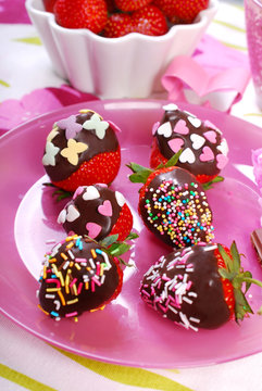 chocolate covered fresh strawberries with colorful sprinkles