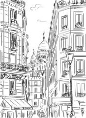 Street in paris. Eiffel tower -sketch  illustration
