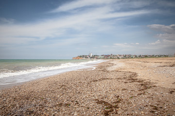 Sand beach by seaside in Crimea