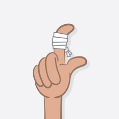 Injured finger wrapped in bandage