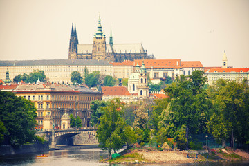 View to Prague castle and Vltava river