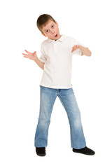 boy grimacing on white
