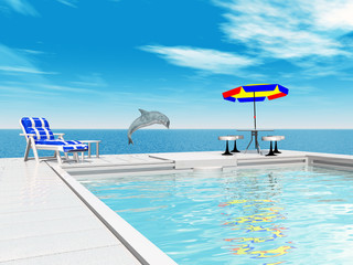 Swimming pool and jumping dolphin © Michael Rosskothen