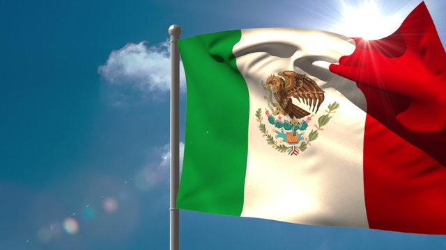 Mexico national flag waving on flagpole