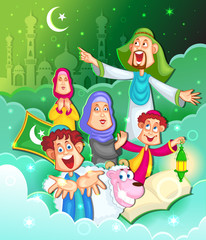 Obraz na płótnie Canvas Muslim family wishing Eid Mubarak