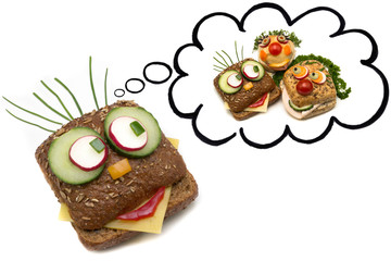 Brötchen mit Gedankenblase - Familenfrühstück
