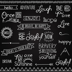 Hand Drawn Chalkboard Style Words, Quotes and Decoration