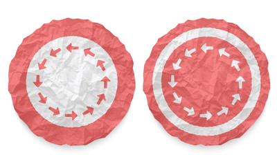 two icons with texture crumpled paper and arrows