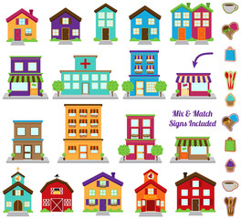 Vector Collection of City and Town Buildings, including various  - 67498332