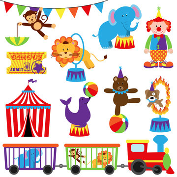 Vector Set of Cute Circus Themed Images