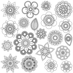 Vector Collection of Doodle Style Flowers or Mandalas