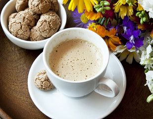 Cappuccino with Amaretti Biscuits and Flowers