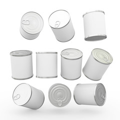 White blank label food can with pull tab, clipping path included