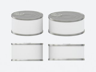White blank label tin can set with pull tab, clipping path inclu