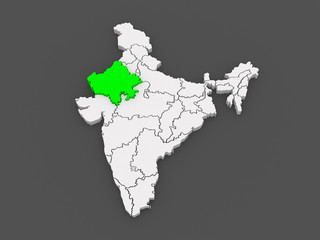 Map of Rajasthan. India.