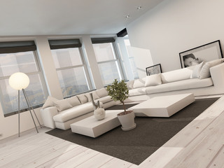Modern black and white sitting room interior