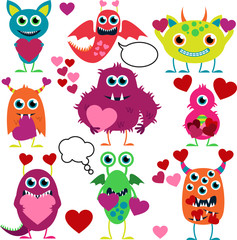 Vector Set of Cute Love Monsters - 67502781