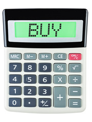 Calculator with BUY on display isolated on white background
