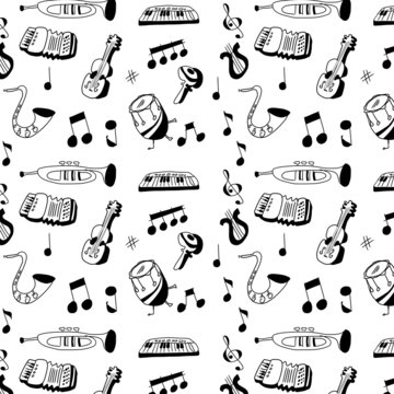 Doodle Musical Instrument Pattern And Background