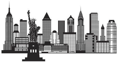New York City Skyline Black and White Illustration Vector - 67506539