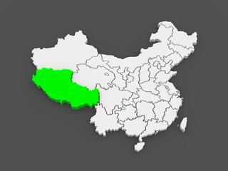 Map of Tibet. China.