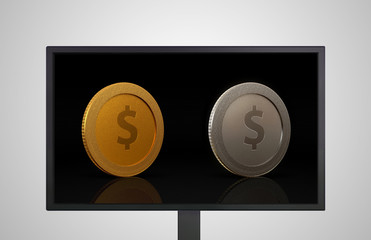 desktop Monitor display currency of dollar coins