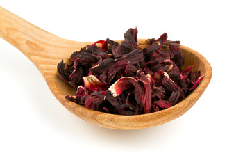 dried Hibiscus tea isolated on white