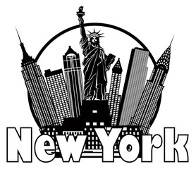 New York City Skyline Black and White Circle Illustration - 67508563