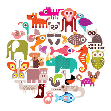 Animals round vector illustration