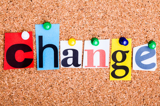 The word CHANGE on a bulletin board