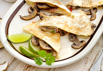Quesadilla with mushrooms. Vegetarian dish