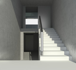 steps in the grey interior