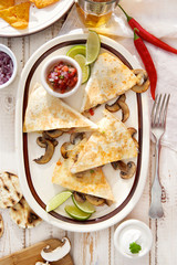 Quesadilla with mushrooms. Vegetarian dish