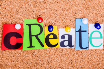 The word CREATE on a bulletin board