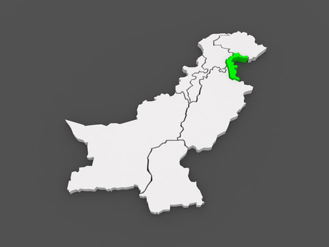 Map of Azad Kashmir. Pakistan.