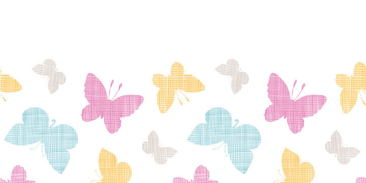 Textile textured colorful butterflies horizontal seamless