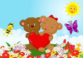 Obraz premium Happy bear holding red heart