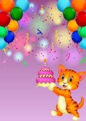 Obraz na płótnie Canvas Cat cartoon with birthday cake
