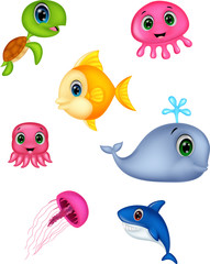 Sea life cartoon set