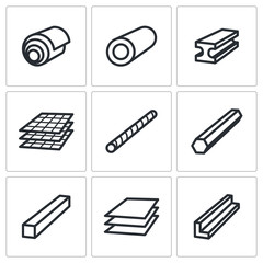 Metallurgy products icons set