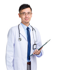 Male doctor with clipboard