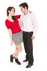 young couple looking at each other in love fullbody