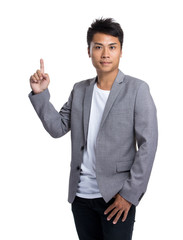 Businessman with finger up