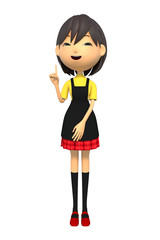 指摘するエプロン姿の女性