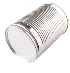 Tin can over white background