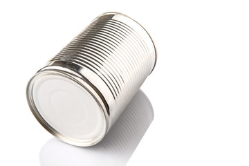 Tin can over white background