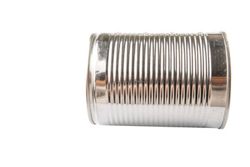 Tin can over white background